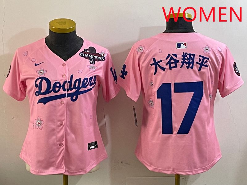 Women Los Angeles Dodgers 17 Ohtani Pink Sakura Edition 2025 Nike MLB Jersey style 2